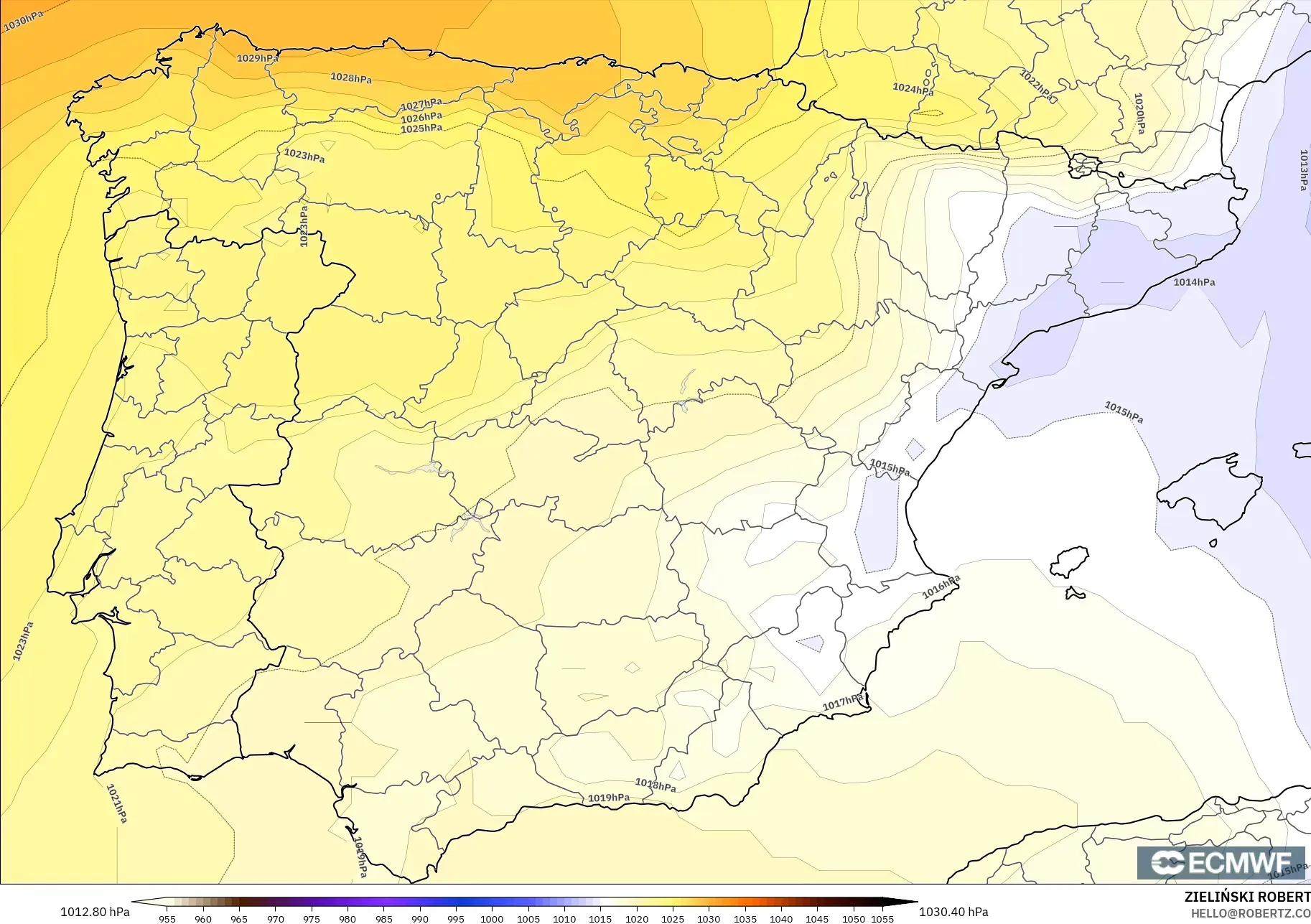 ECMWF IFS 0.25° modelo - España, Presión