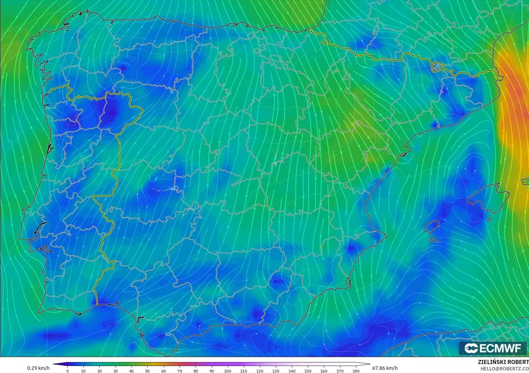 ECMWF IFS 0.25° modelo - España, Viento a 10 m