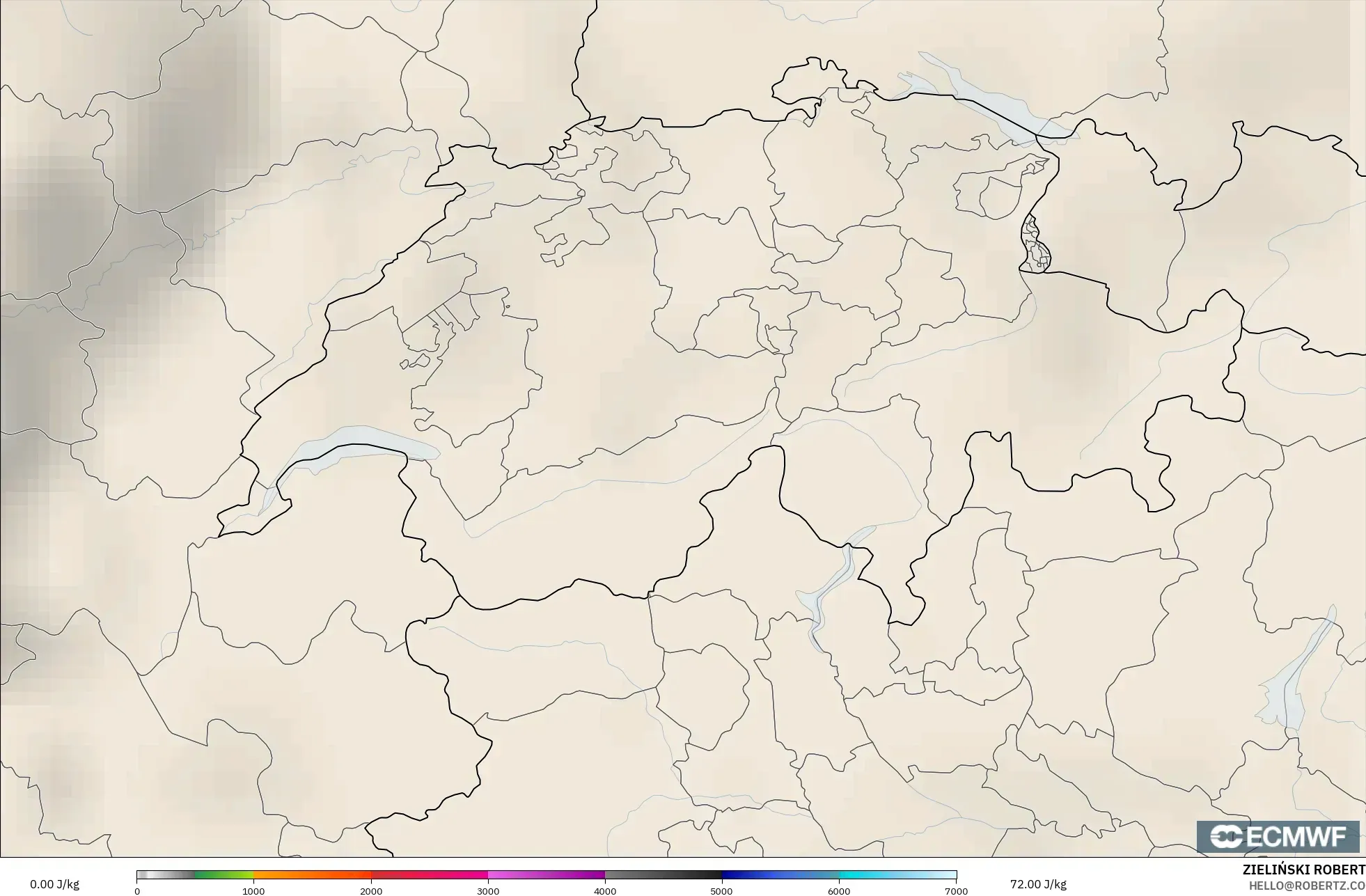 ECMWF IFS 0.25° modelo - Suiza, CAPE