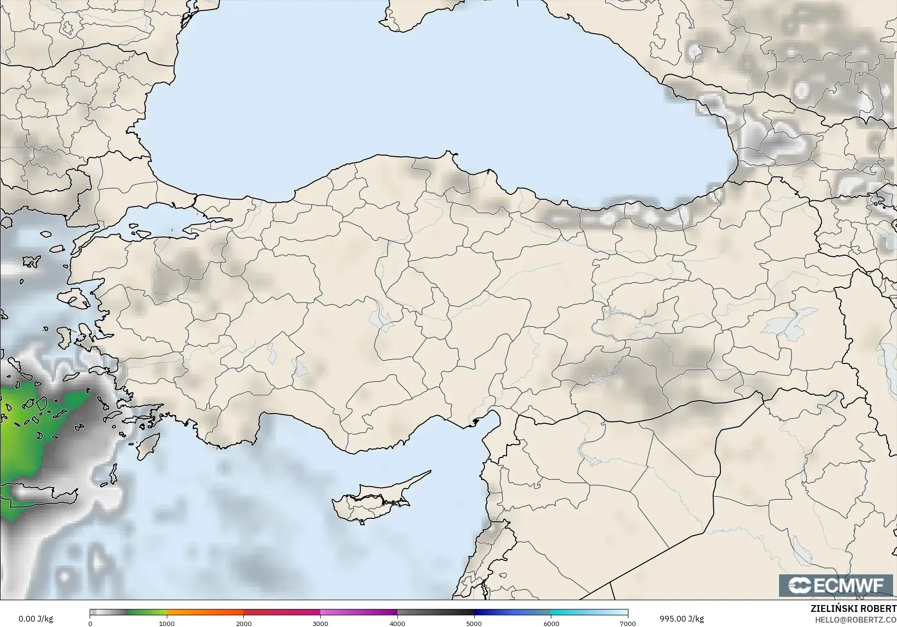 ECMWF IFS 0.25° modelo - Turquía, CAPE