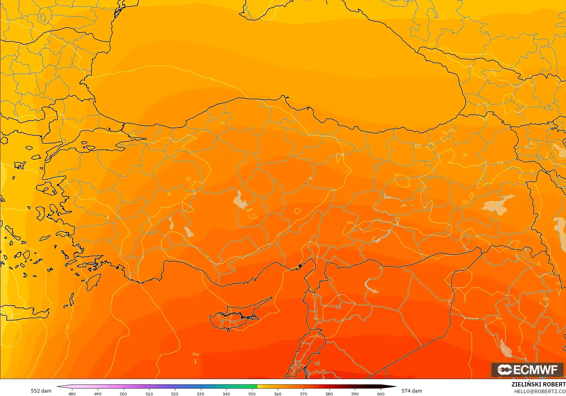 ECMWF IFS 0.25° modelo - Turquía, Altura geopotencial a 500 hPa
