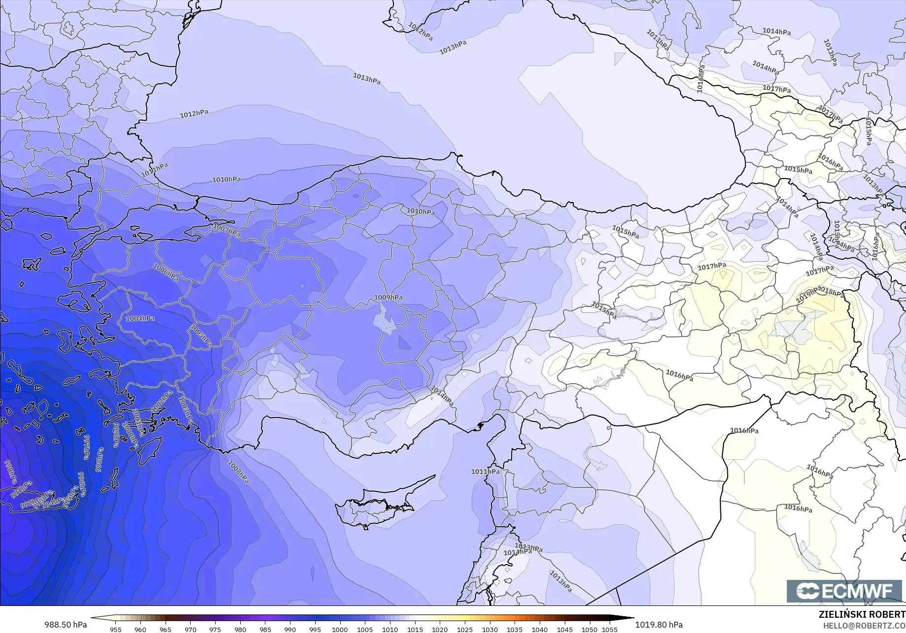 ECMWF IFS 0.25° modelo - Turquía, Presión