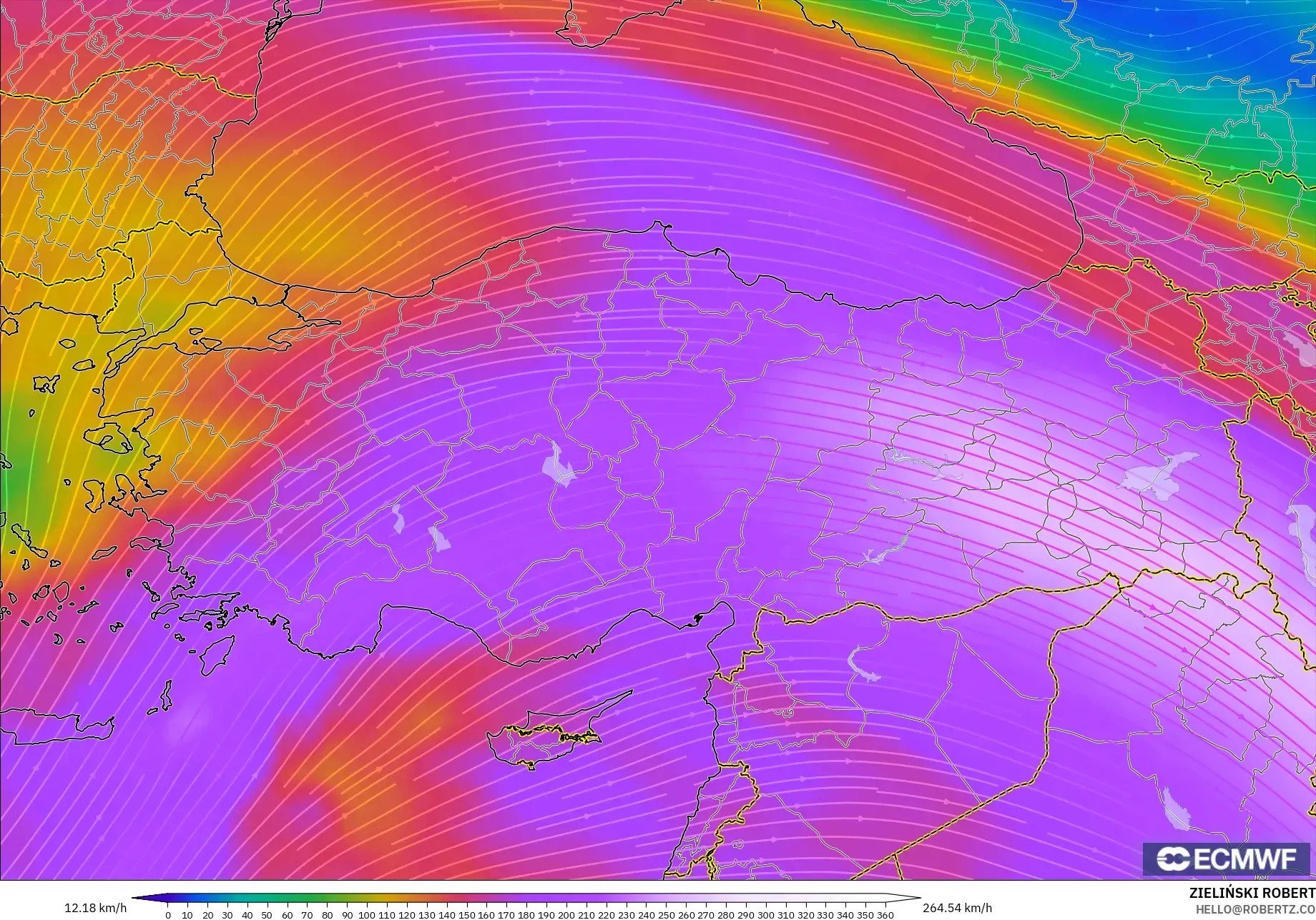 ECMWF IFS 0.25° modelo - Turquía, Viento a 300 hPa (corriente en chorro)