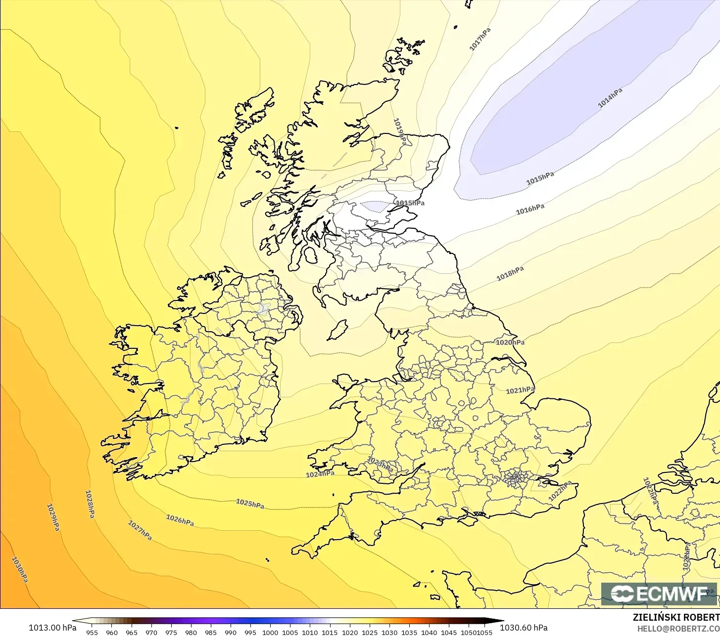 ECMWF IFS 0.25° modelo - Reino Unido, Presión