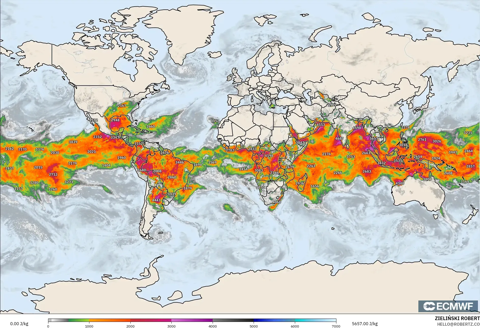ECMWF IFS 0.25° modelo - Mundo, CAPE