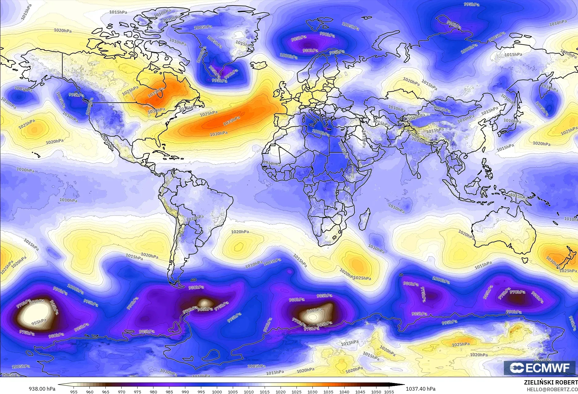 ECMWF IFS 0.25° modelo - Mundo, Presión