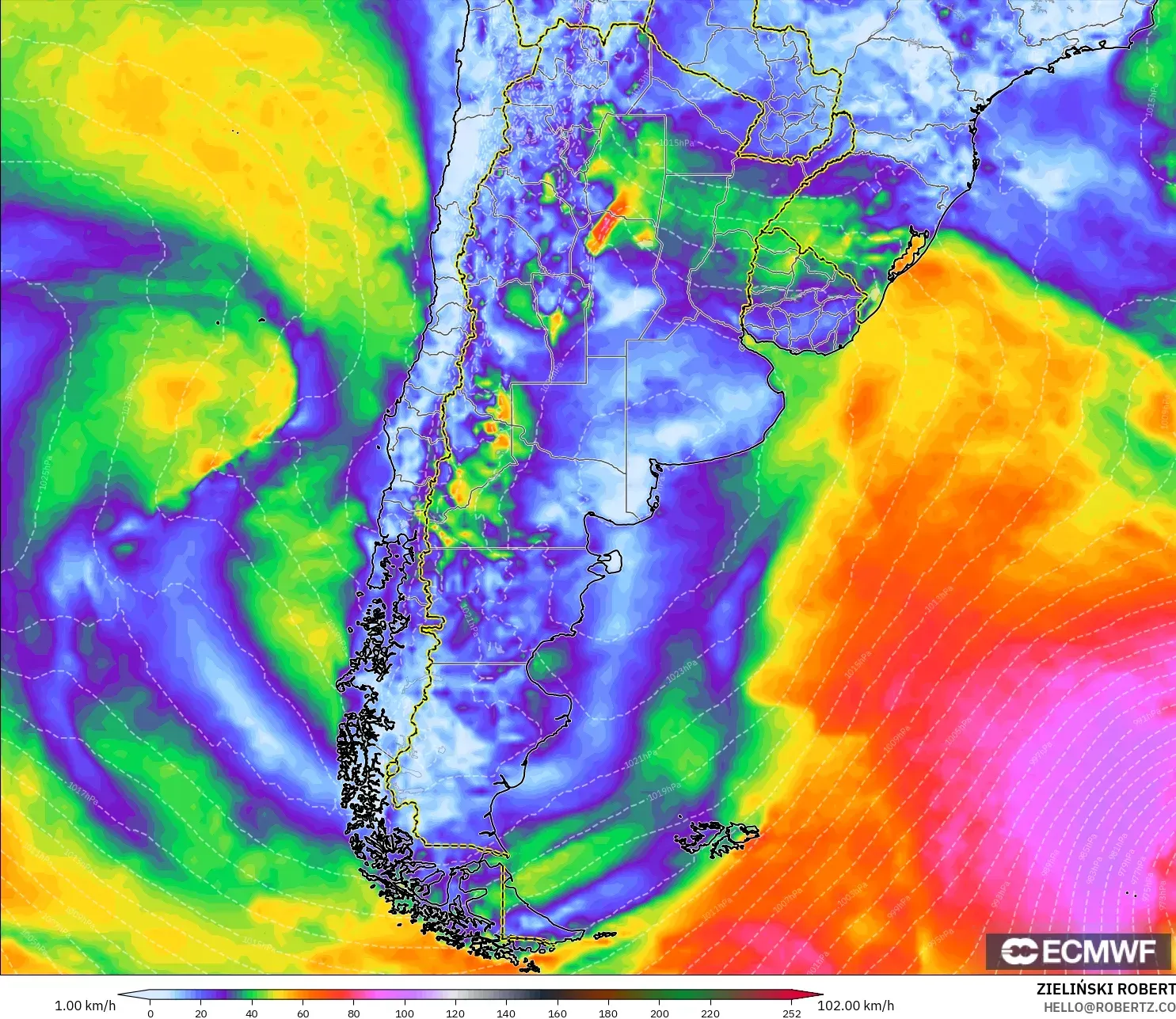 ECMWF IFS 0.25° modelo - Argentina, Ráfagas de viento