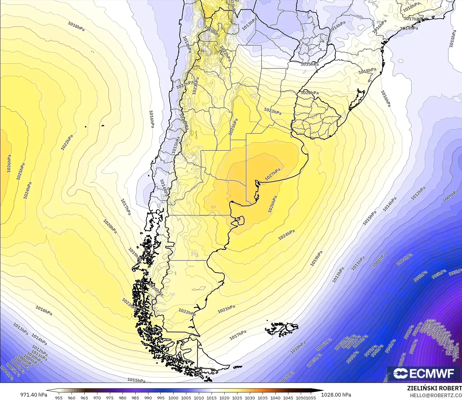 ECMWF IFS 0.25° modelo - Argentina, Presión