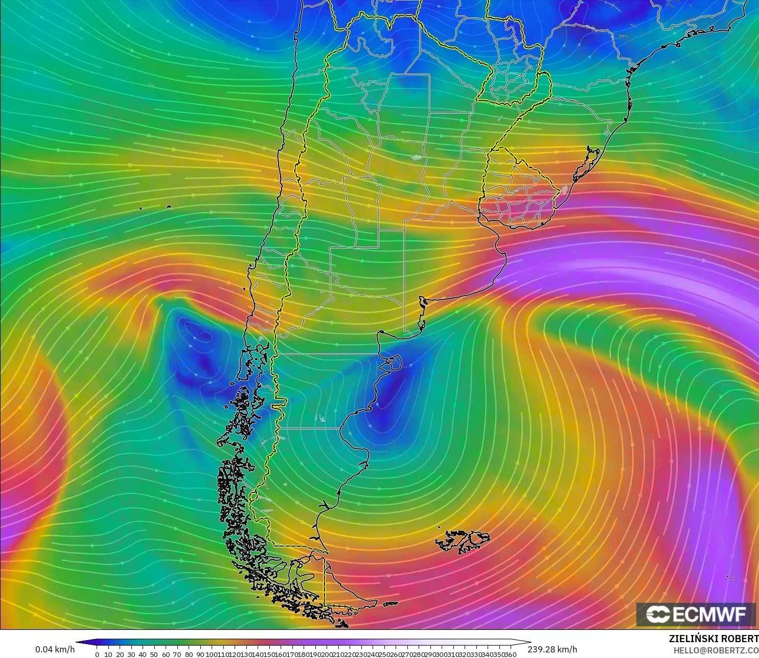 ECMWF IFS 0.25° modelo - Argentina, Viento a 300 hPa (corriente en chorro)