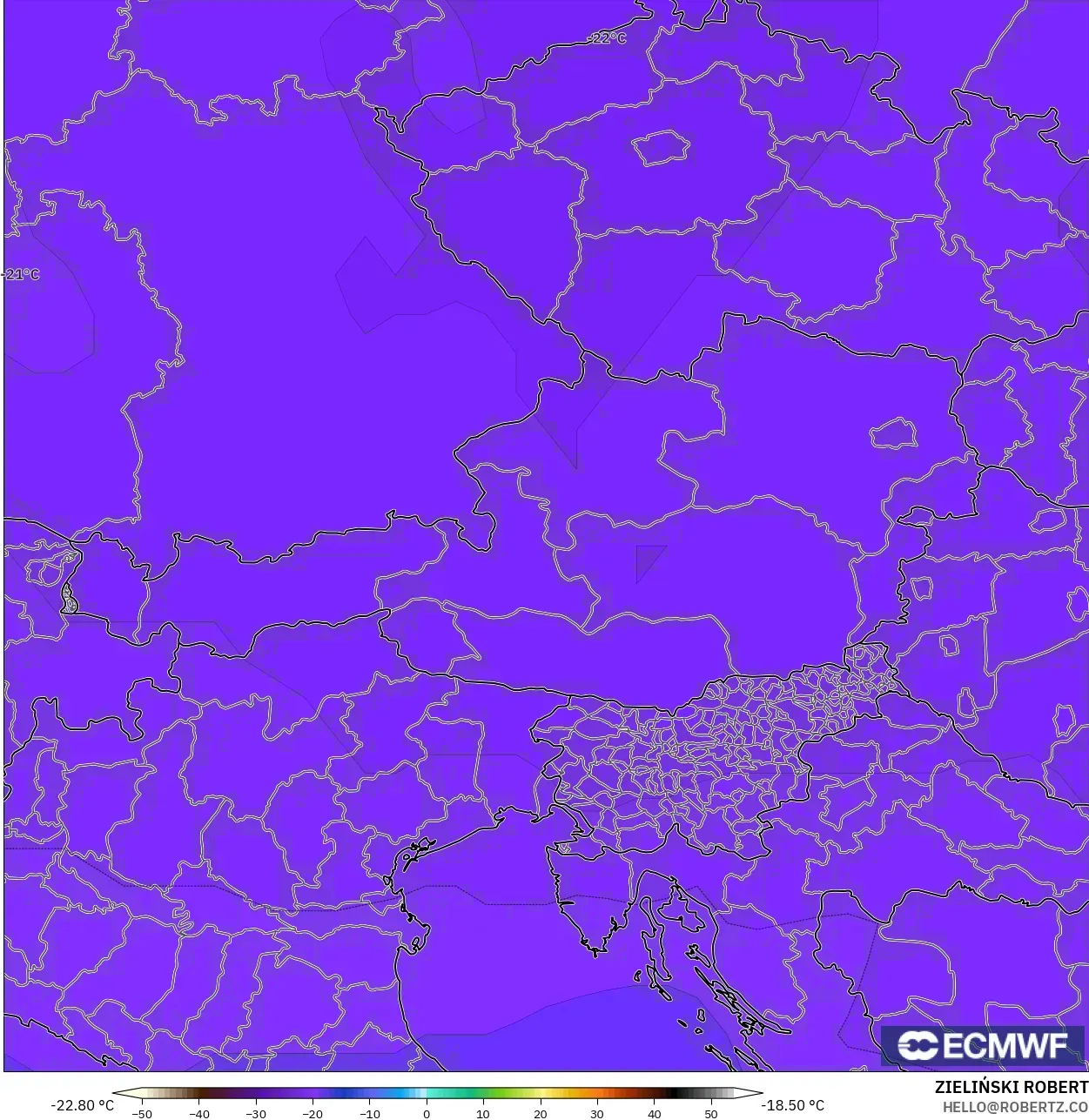 ECMWF IFS 0.25° modelo - Austria, Temperatura a 500 hPa