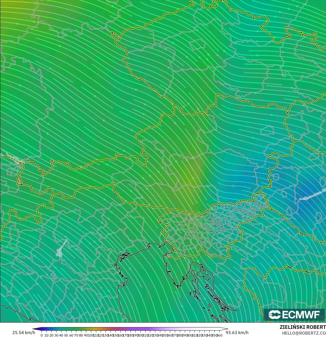 ECMWF IFS 0.25° modelo - Austria, Viento a 300 hPa (corriente en chorro)