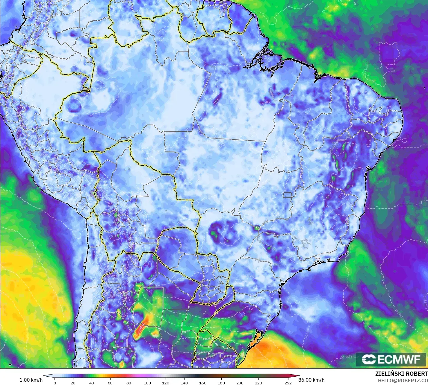 ECMWF IFS 0.25° modelo - Brasil, Ráfagas de viento