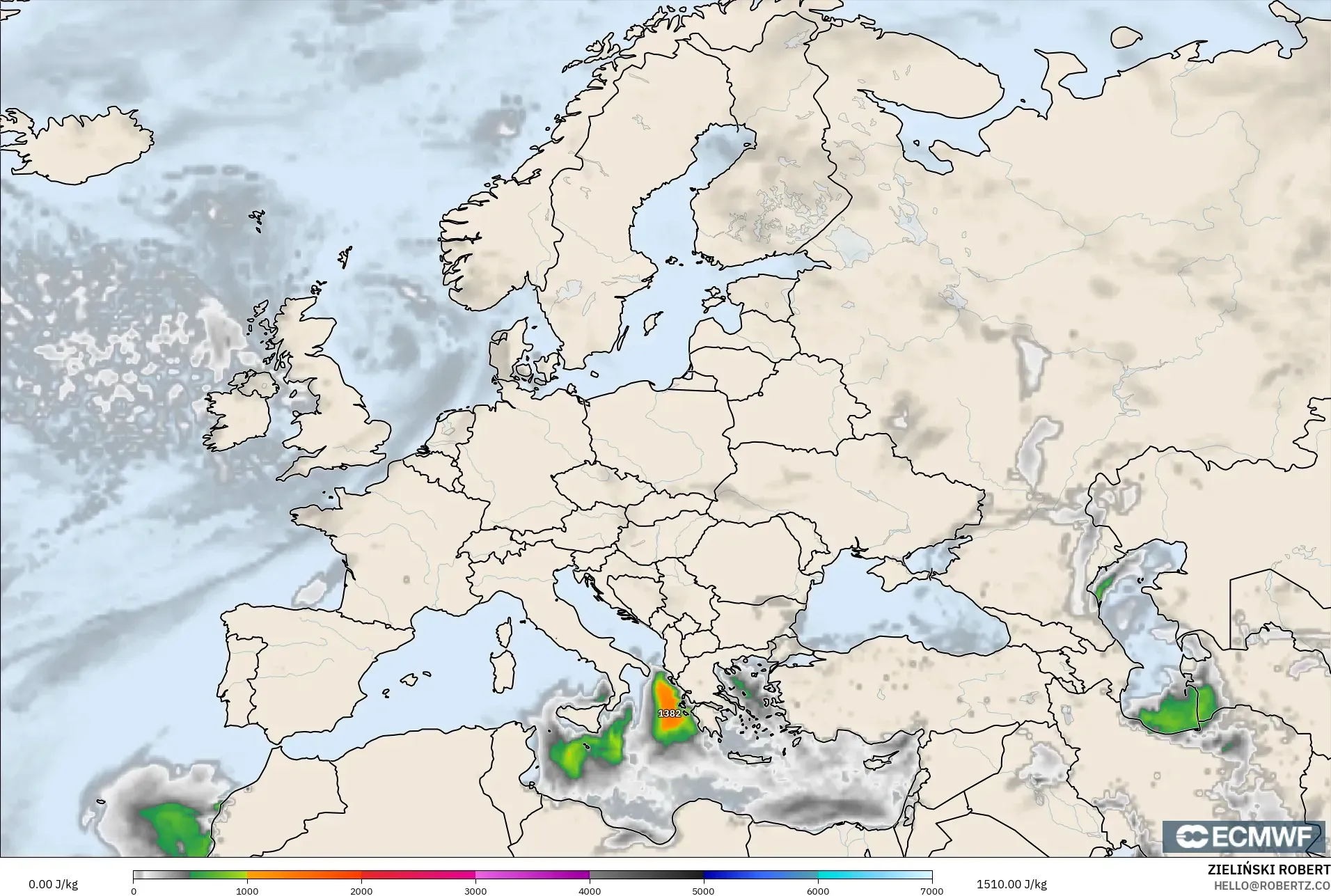 ECMWF IFS 0.25° modelo - Europa, CAPE