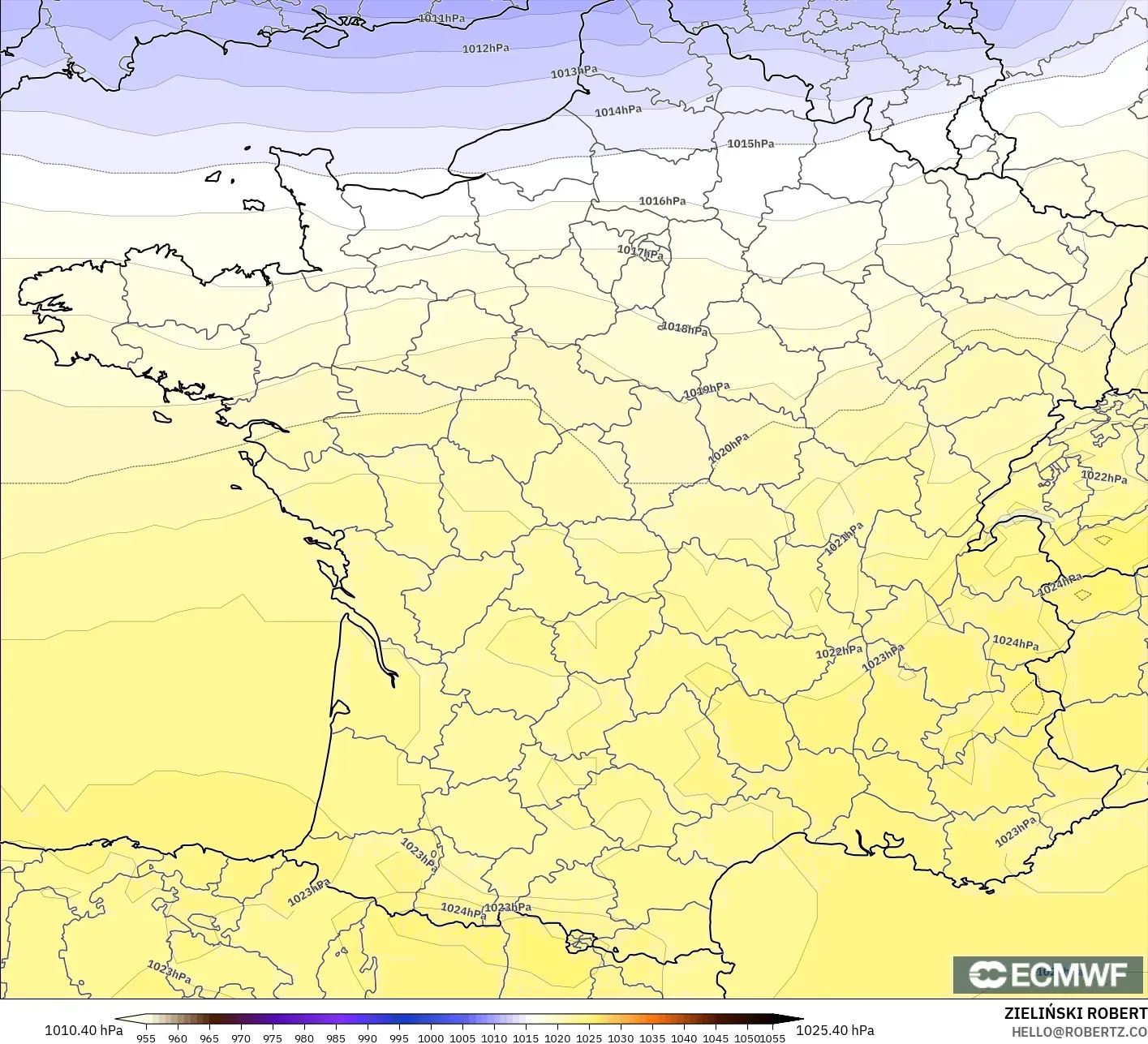 ECMWF IFS 0.25° modelo - Francia, Presión
