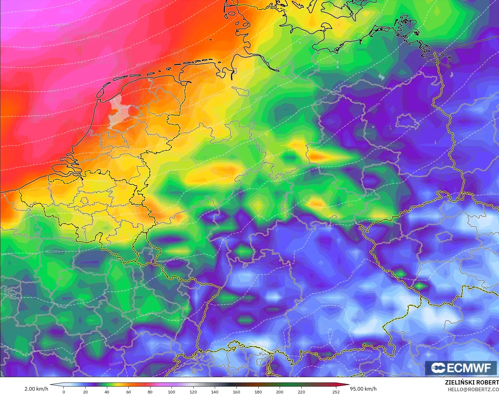 ECMWF IFS 0.25° modelo - Alemania, Ráfagas de viento