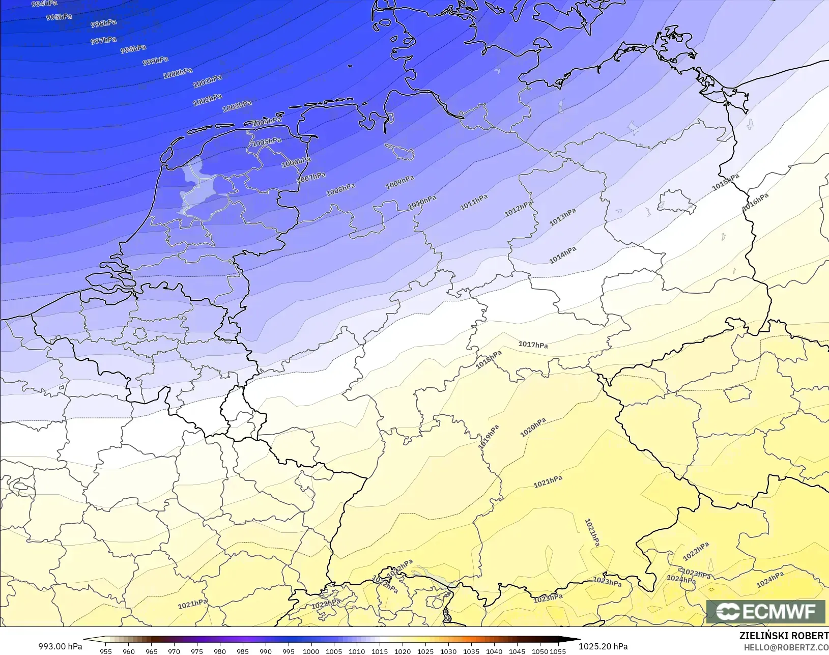 ECMWF IFS 0.25° modelo - Alemania, Presión