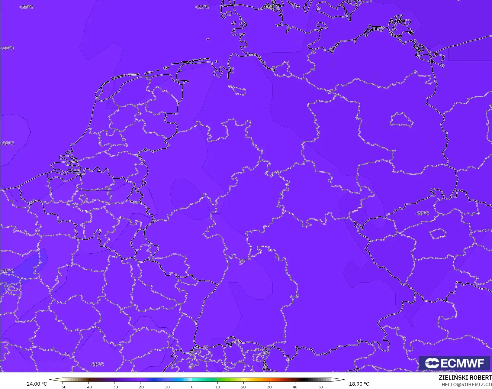 ECMWF IFS 0.25° modelo - Alemania, Temperatura a 500 hPa