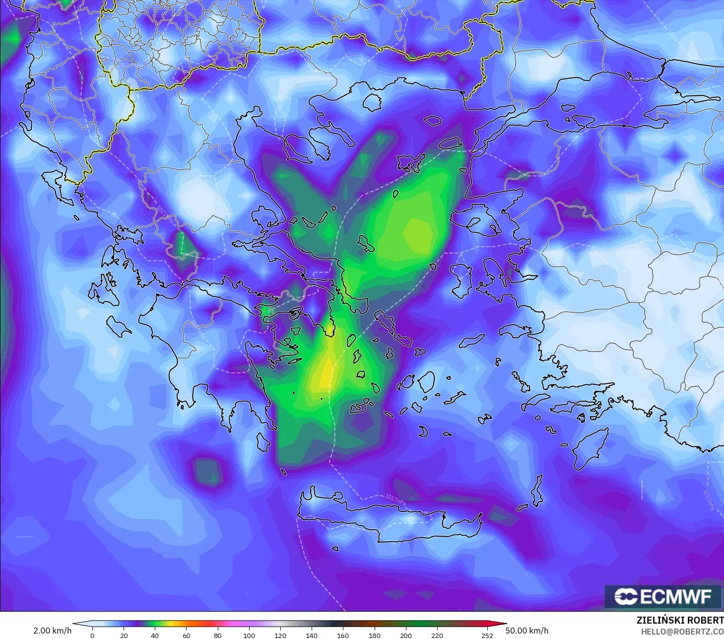 ECMWF IFS 0.25° modelo - Grecia, Ráfagas de viento
