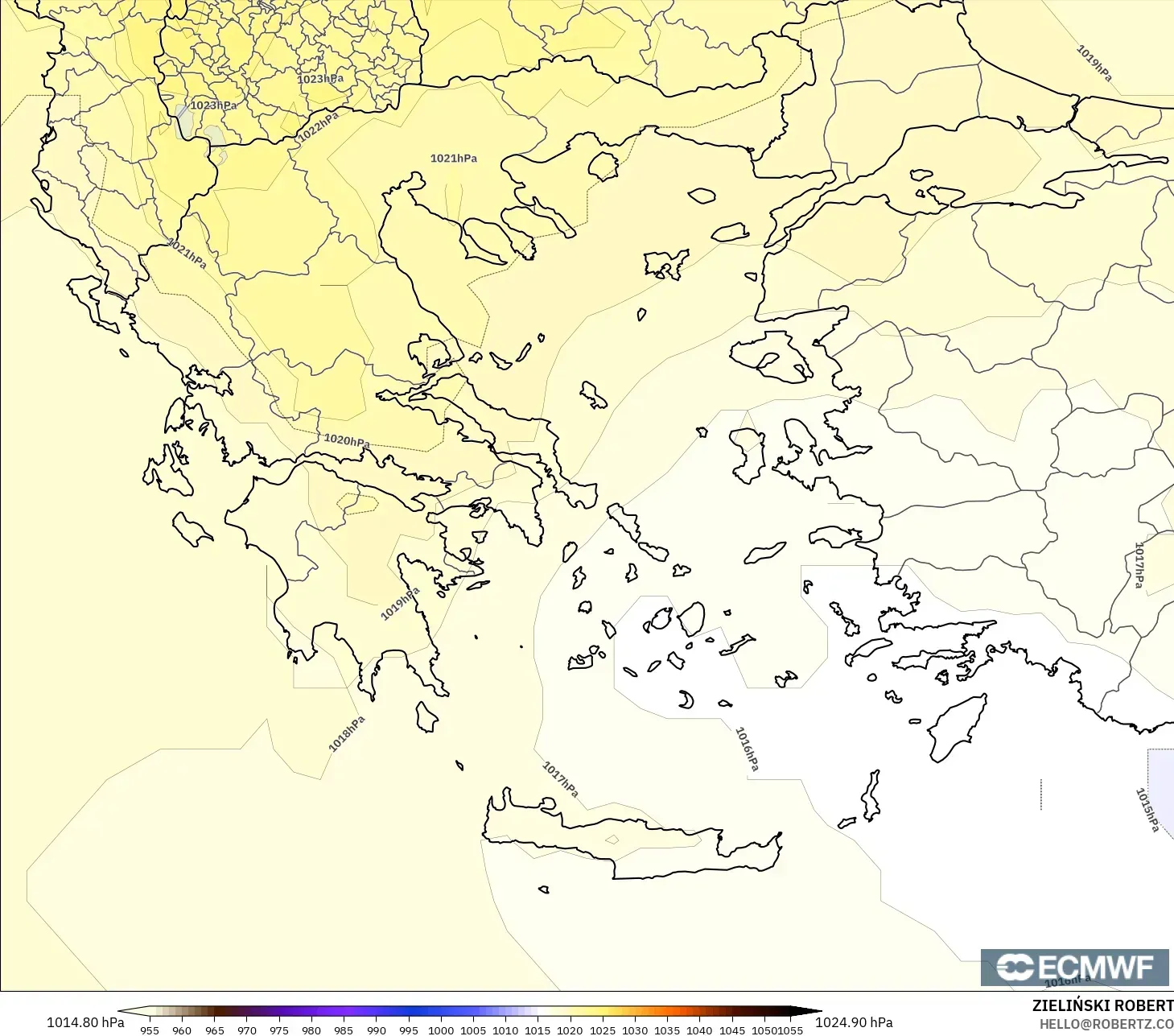 ECMWF IFS 0.25° modelo - Grecia, Presión