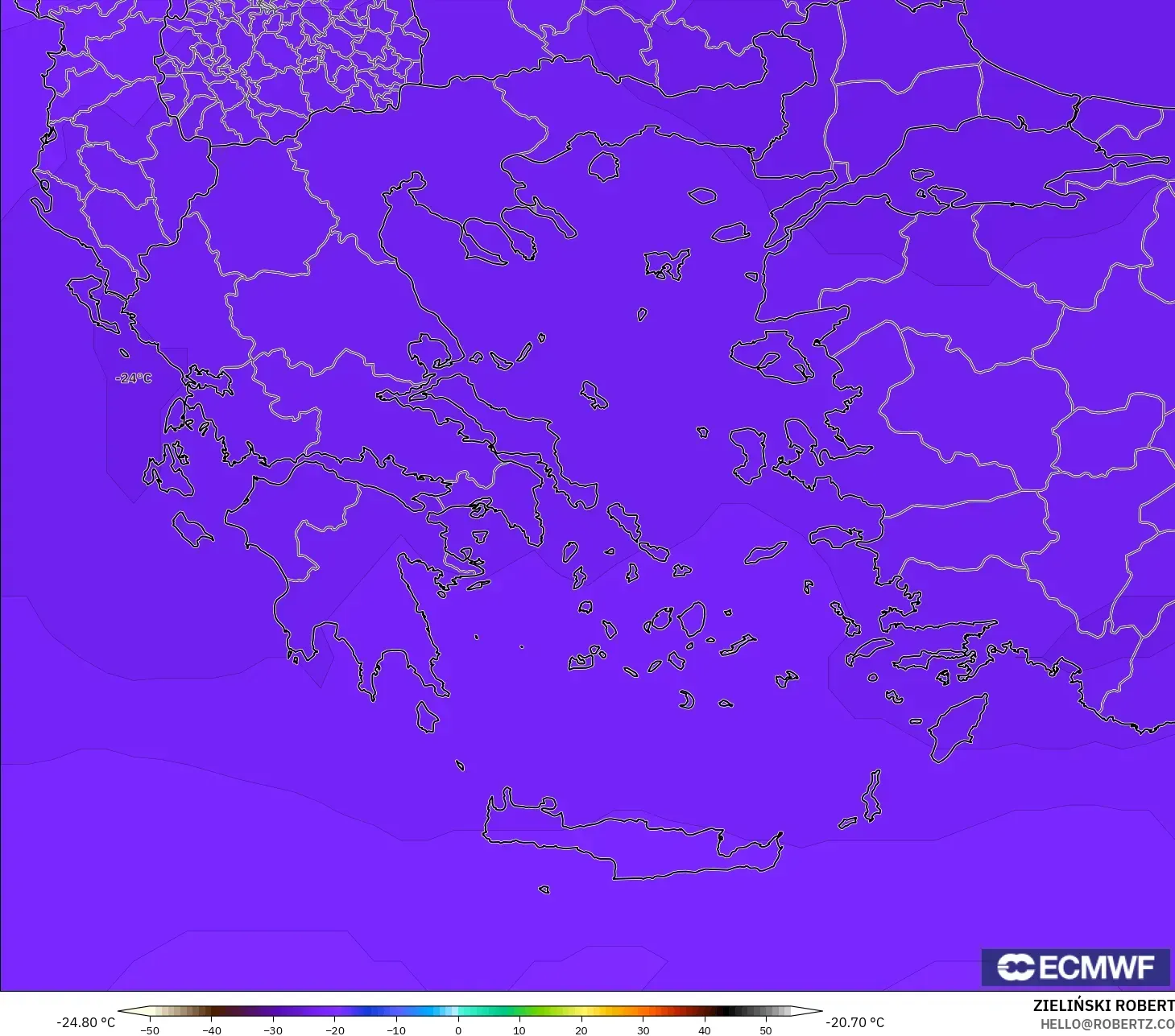 ECMWF IFS 0.25° modelo - Grecia, Temperatura a 500 hPa