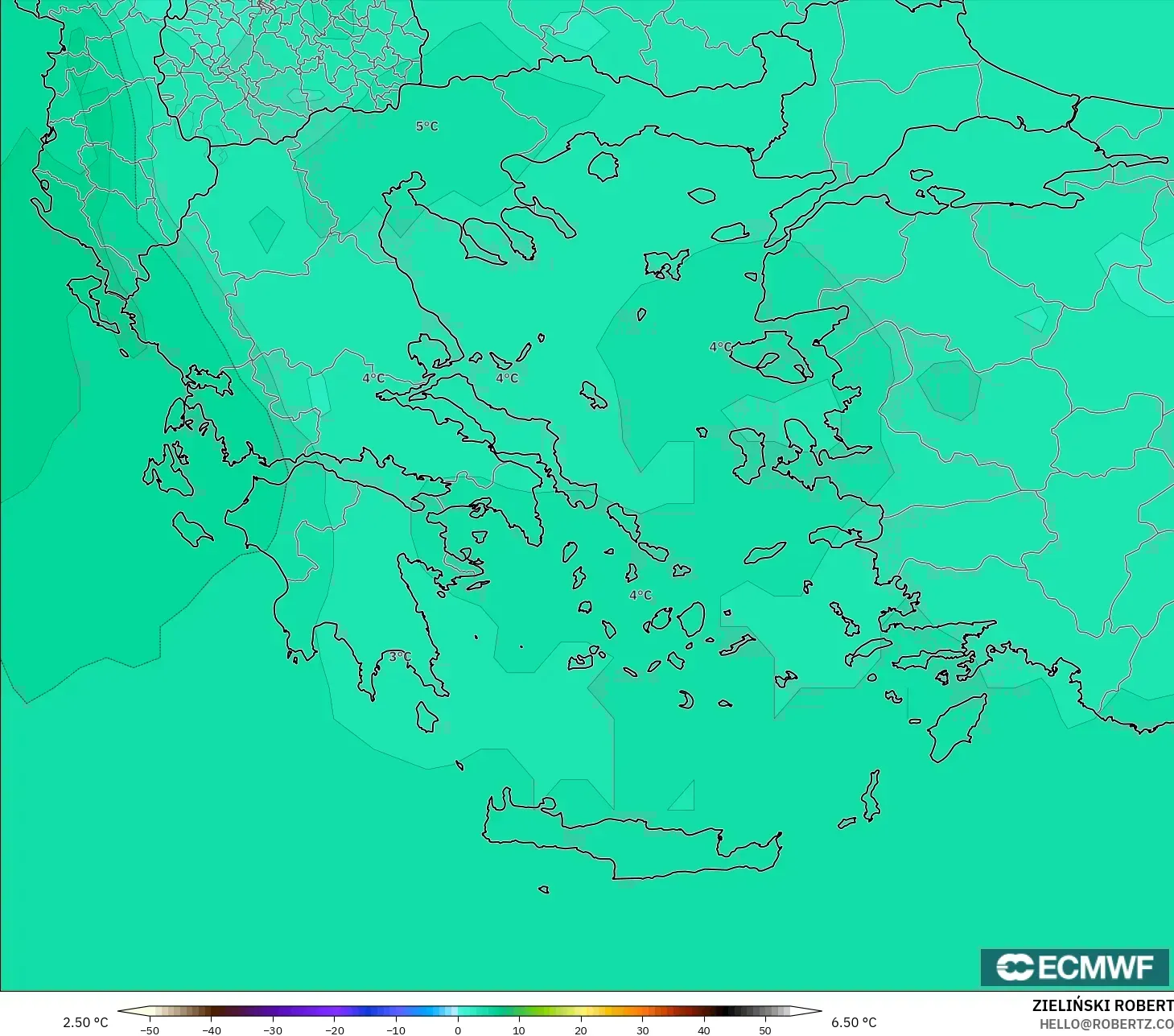 ECMWF IFS 0.25° modelo - Grecia, Temperatura a 850 hPa