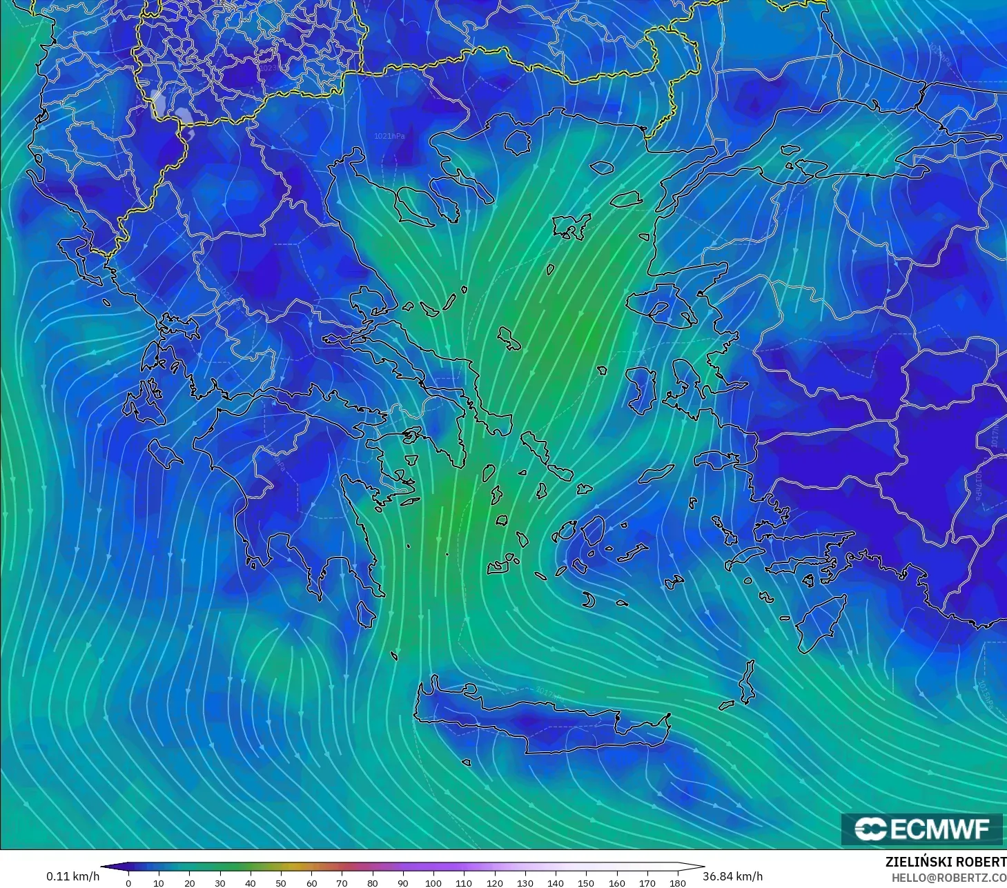 ECMWF IFS 0.25° modelo - Grecia, Viento a 10 m