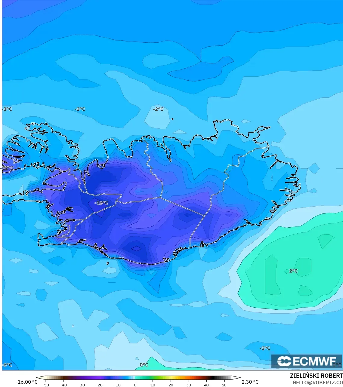 ECMWF IFS 0.25° modelo - Islandia, Punto de rocío a 2 m