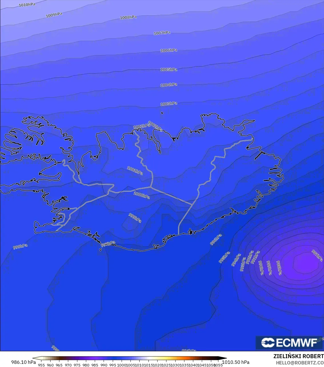 ECMWF IFS 0.25° modelo - Islandia, Presión