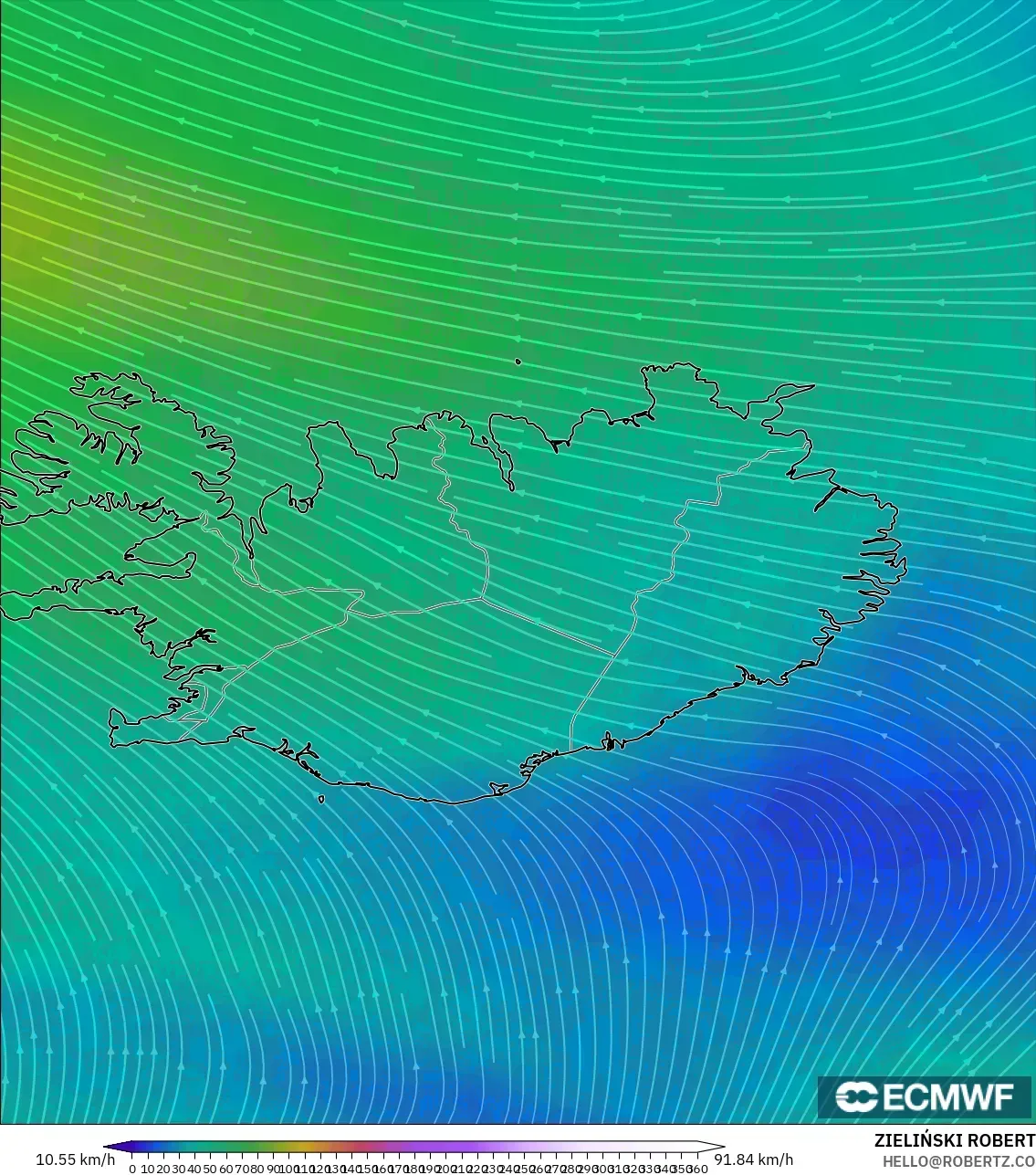 ECMWF IFS 0.25° modelo - Islandia, Viento a 300 hPa (corriente en chorro)