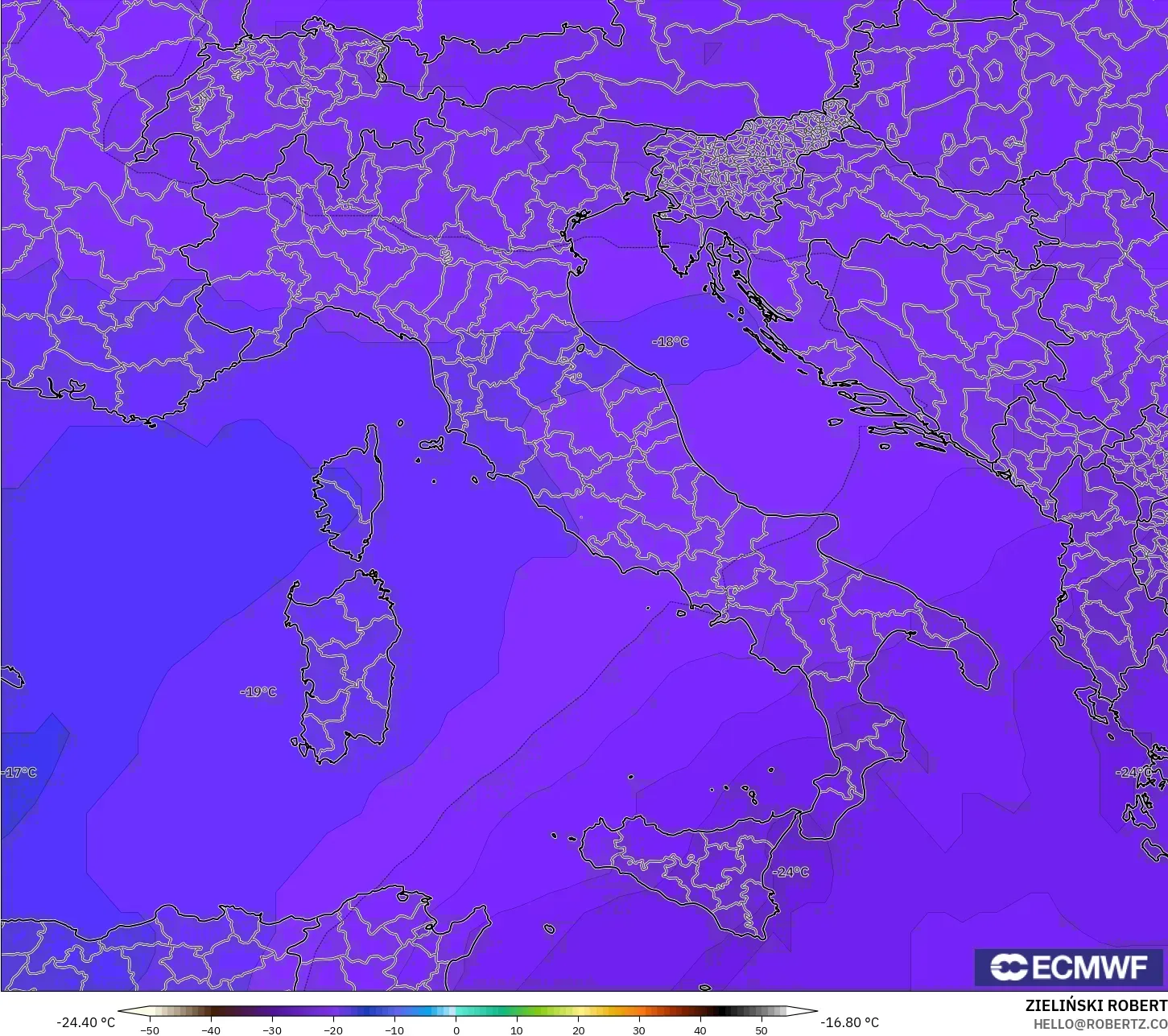ECMWF IFS 0.25° modelo - Italia, Temperatura a 500 hPa