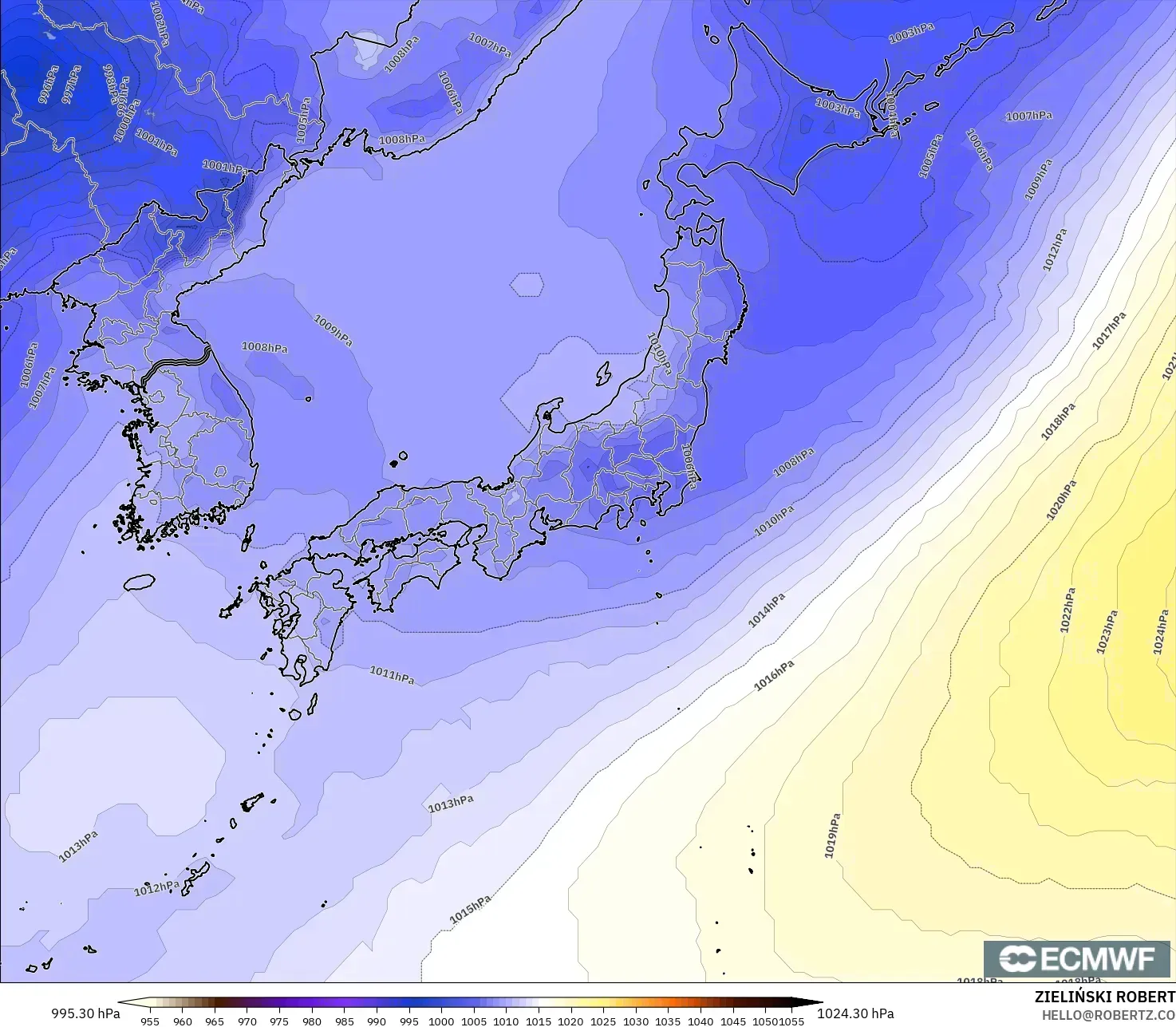 ECMWF IFS 0.25° modelo - Japón, Presión