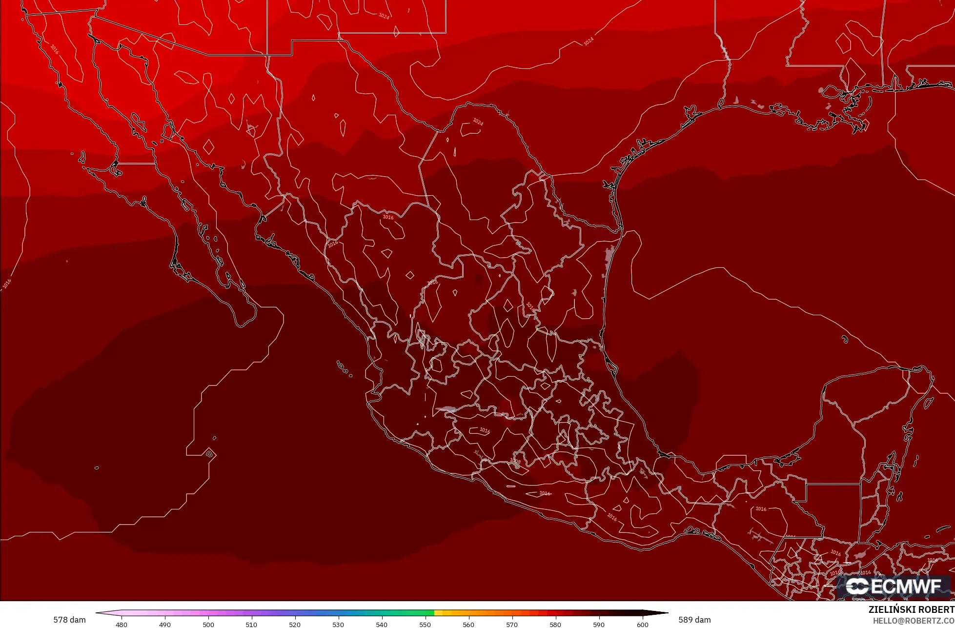 ECMWF IFS 0.25° modelo - México, Altura geopotencial a 500 hPa