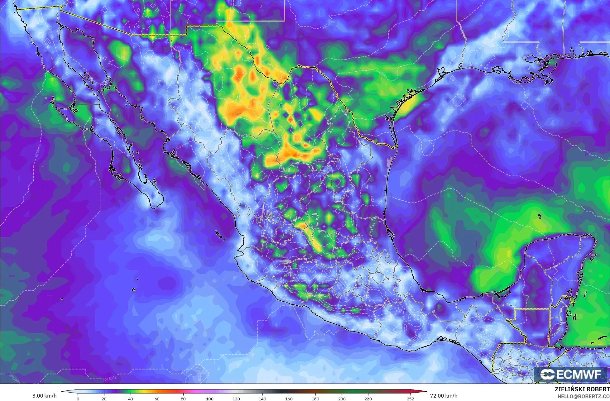 ECMWF IFS 0.25° modelo - México, Ráfagas de viento