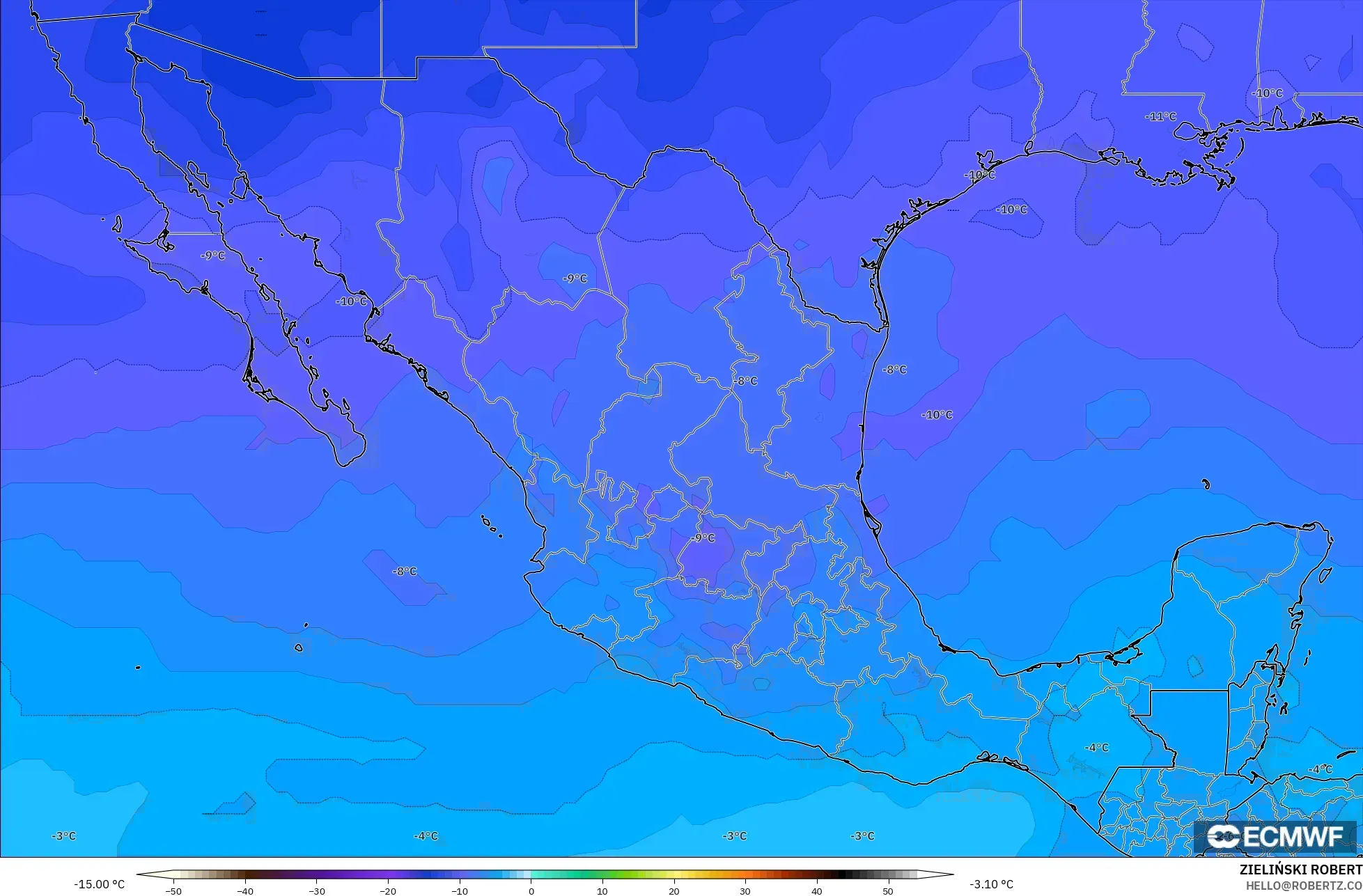 ECMWF IFS 0.25° modelo - México, Temperatura a 500 hPa