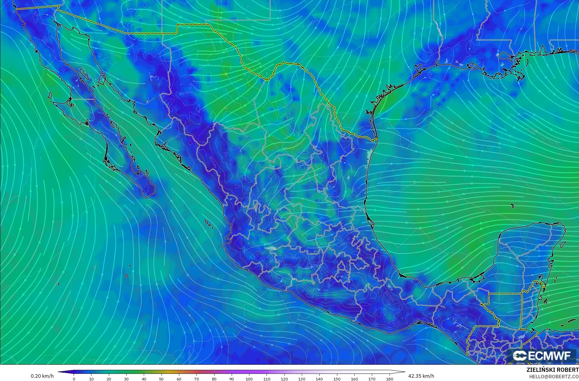 ECMWF IFS 0.25° modelo - México, Viento a 10 m
