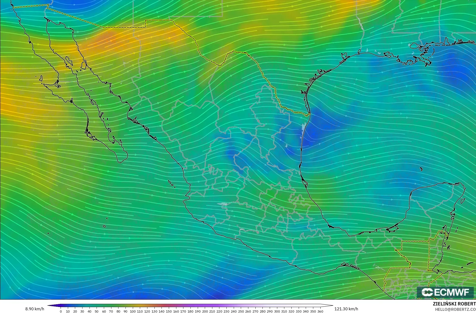 ECMWF IFS 0.25° modelo - México, Viento a 300 hPa (corriente en chorro)