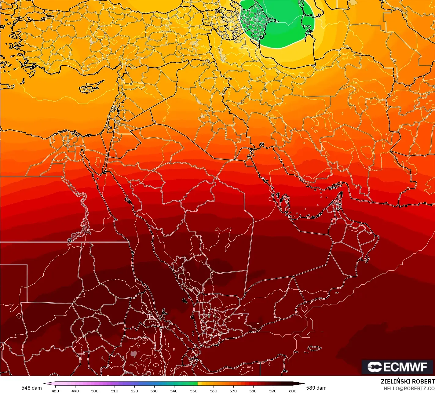 ECMWF IFS 0.25° modelo - Oriente Medio, Altura geopotencial a 500 hPa