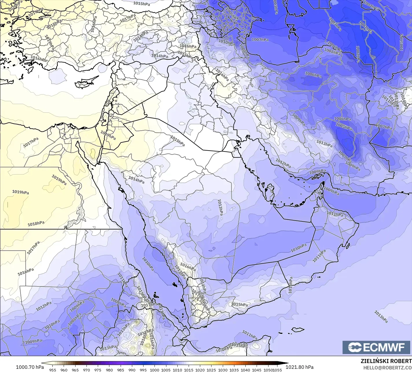 ECMWF IFS 0.25° modelo - Oriente Medio, Presión