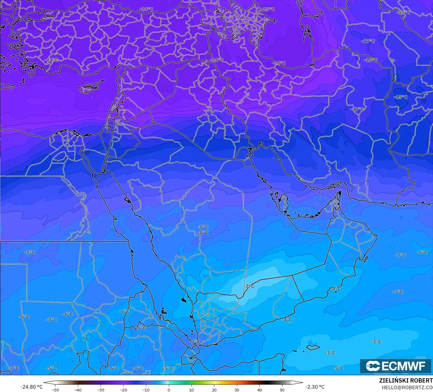 ECMWF IFS 0.25° modelo - Oriente Medio, Temperatura a 500 hPa