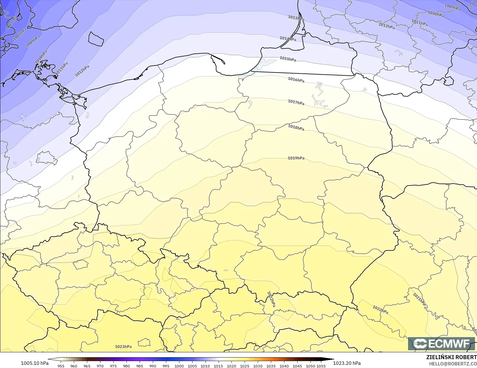ECMWF IFS 0.25° modelo - Polonia, Presión