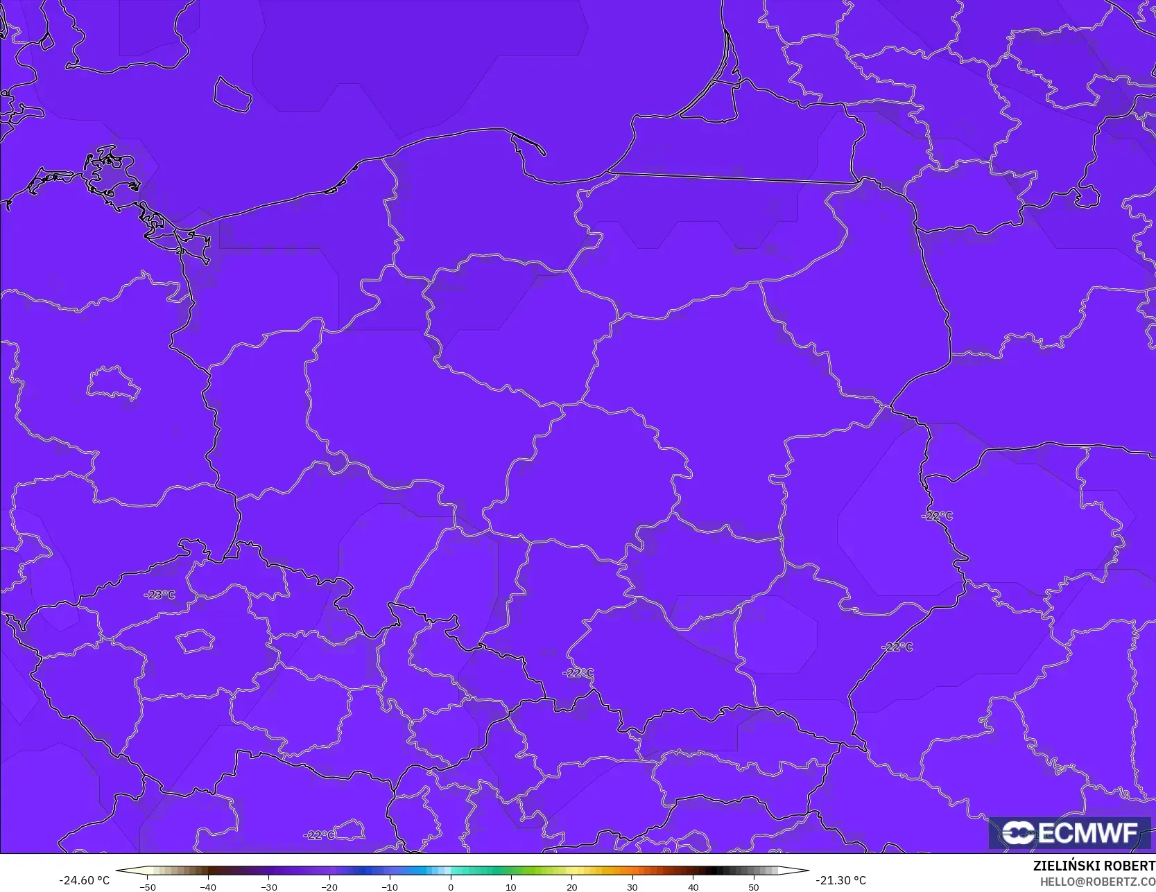 ECMWF IFS 0.25° modelo - Polonia, Temperatura a 500 hPa