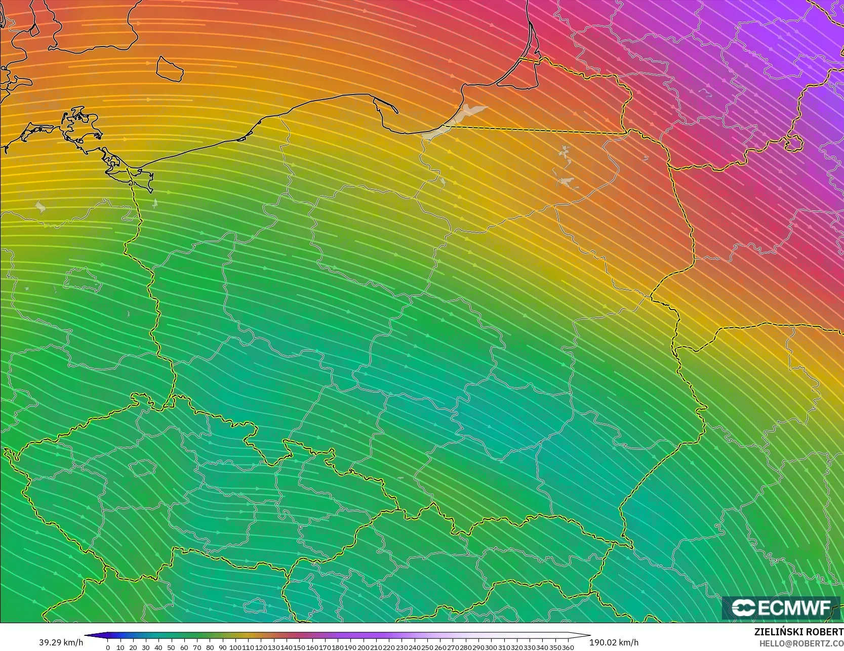 ECMWF IFS 0.25° modelo - Polonia, Viento a 300 hPa (corriente en chorro)