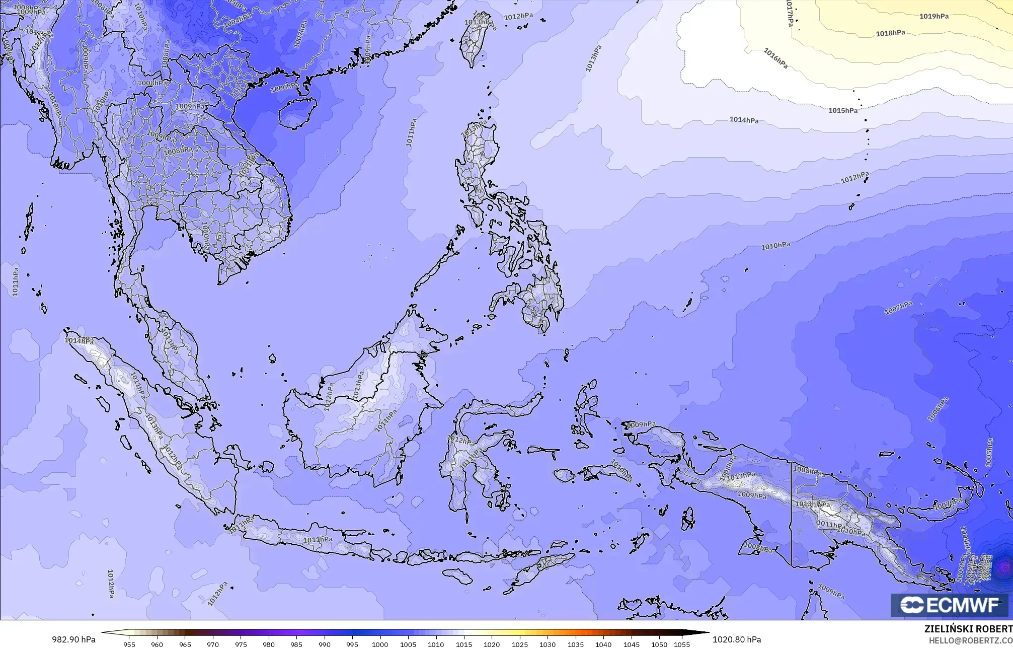 ECMWF IFS 0.25° modelo - Sudeste Asiático, Presión