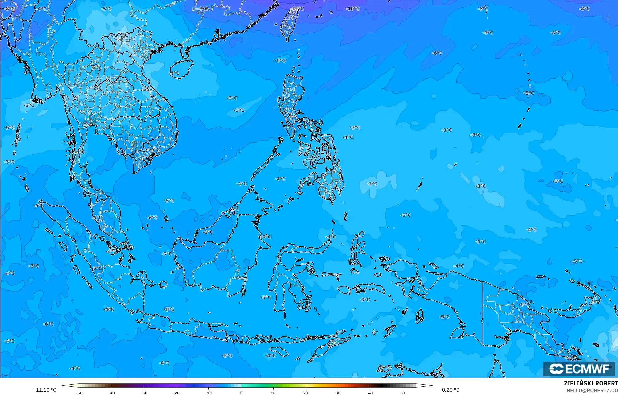 ECMWF IFS 0.25° modelo - Sudeste Asiático, Temperatura a 500 hPa