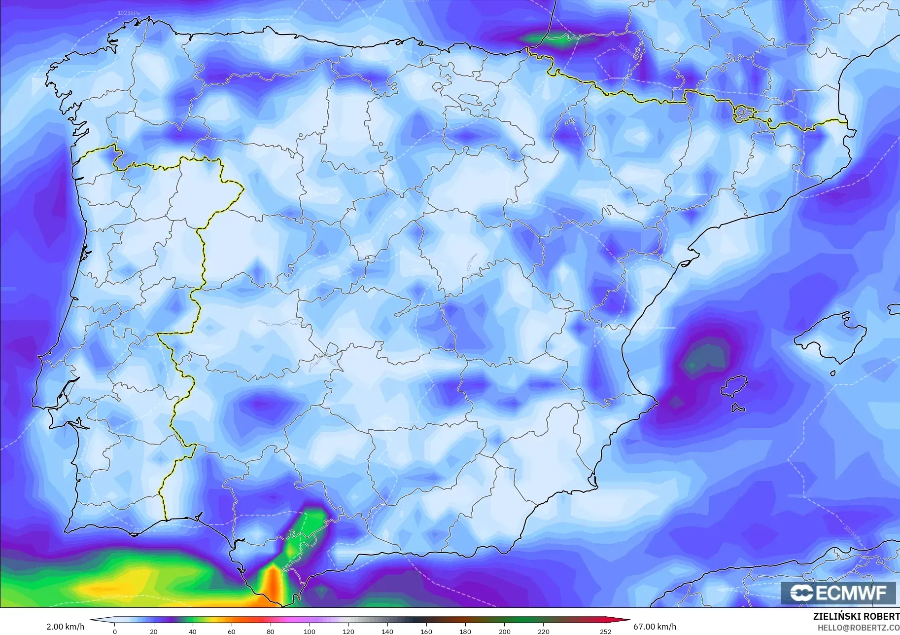 ECMWF IFS 0.25° modelo - España, Ráfagas de viento