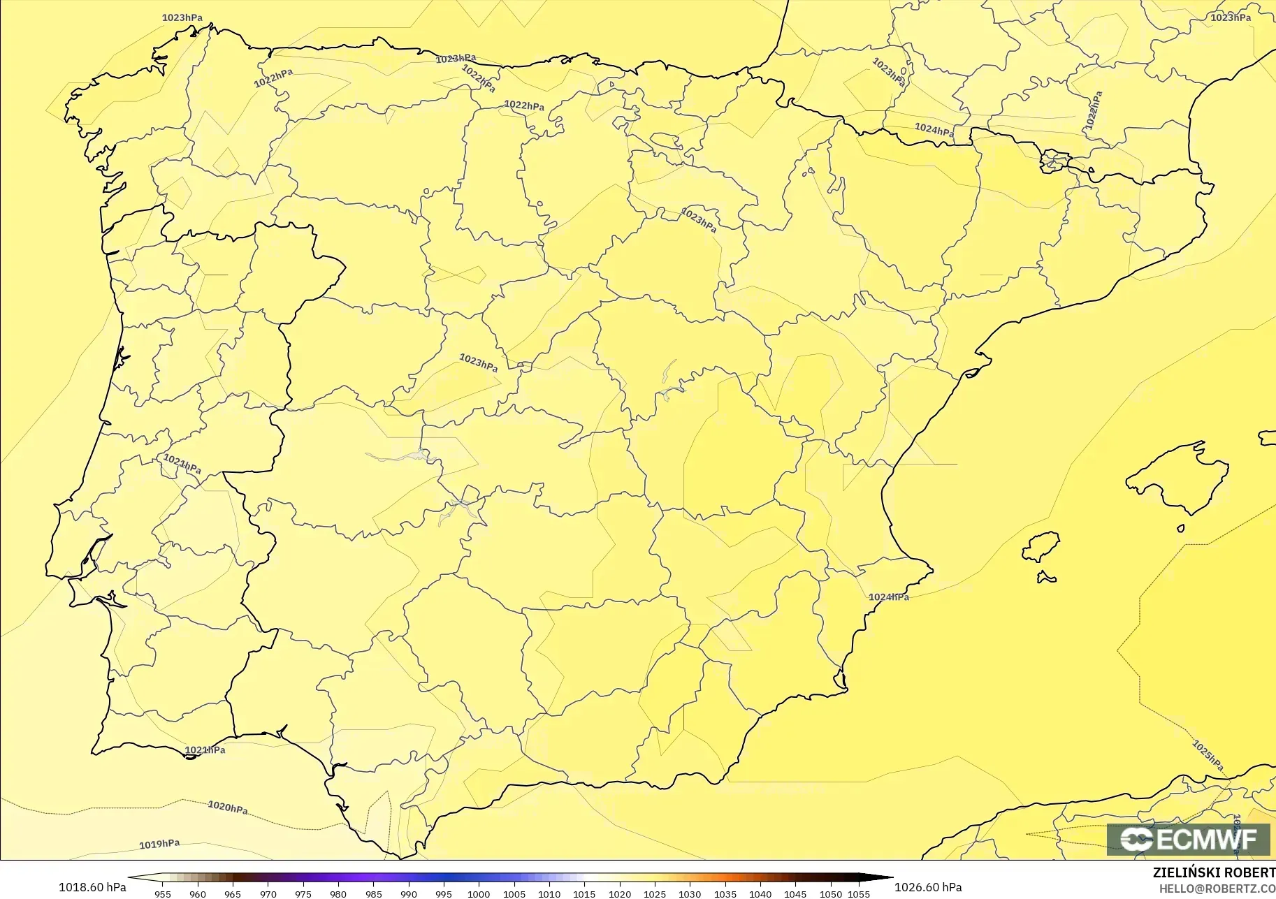 ECMWF IFS 0.25° modelo - España, Presión