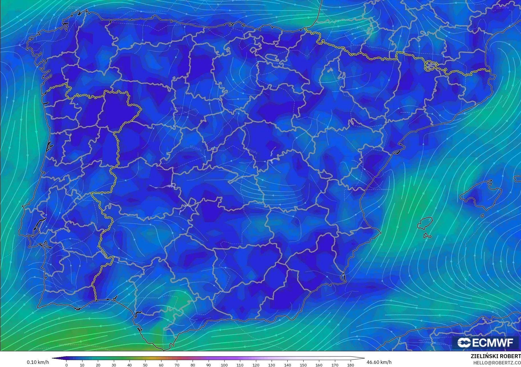 ECMWF IFS 0.25° modelo - España, Viento a 10 m