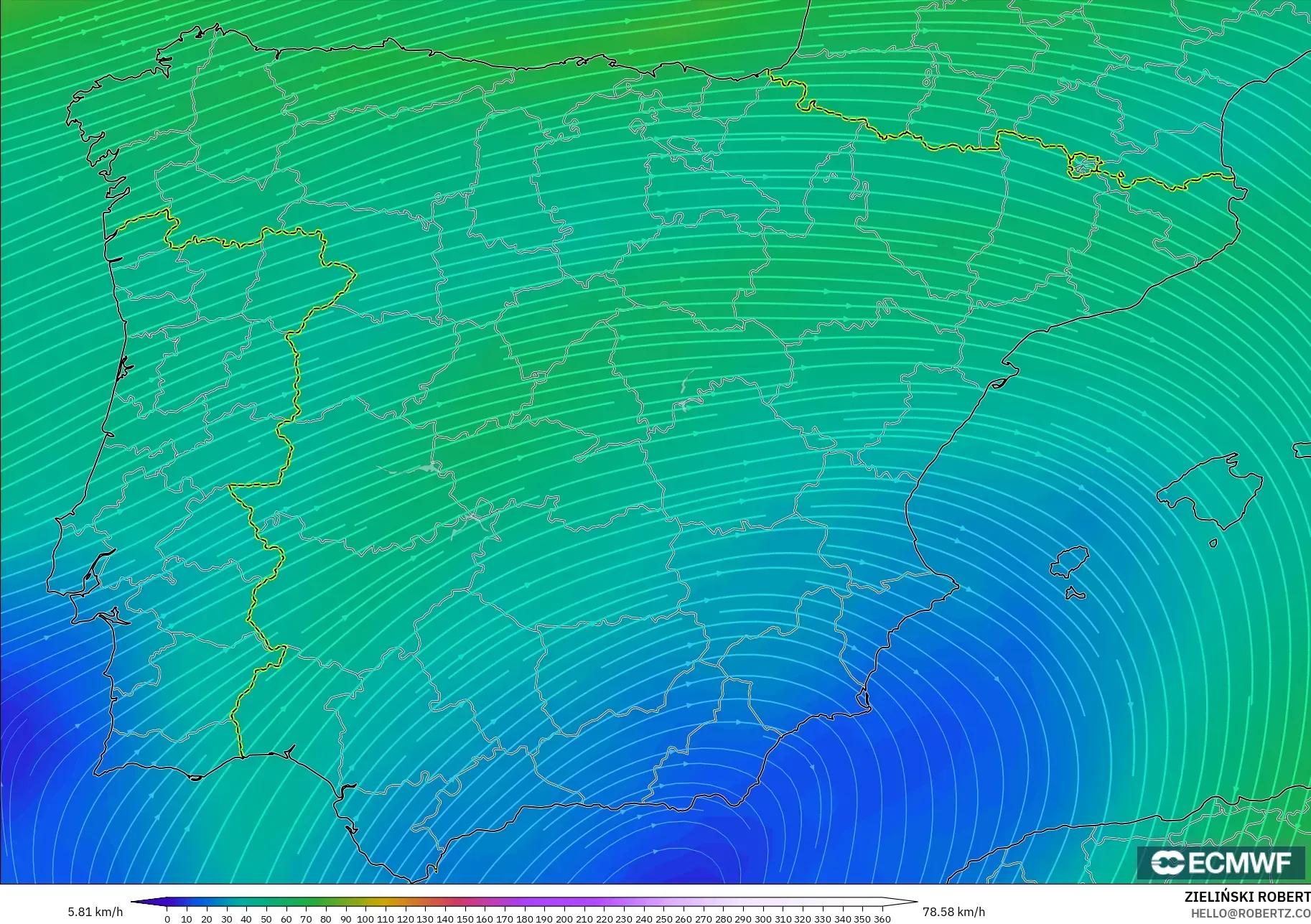 ECMWF IFS 0.25° modelo - España, Viento a 300 hPa (corriente en chorro)