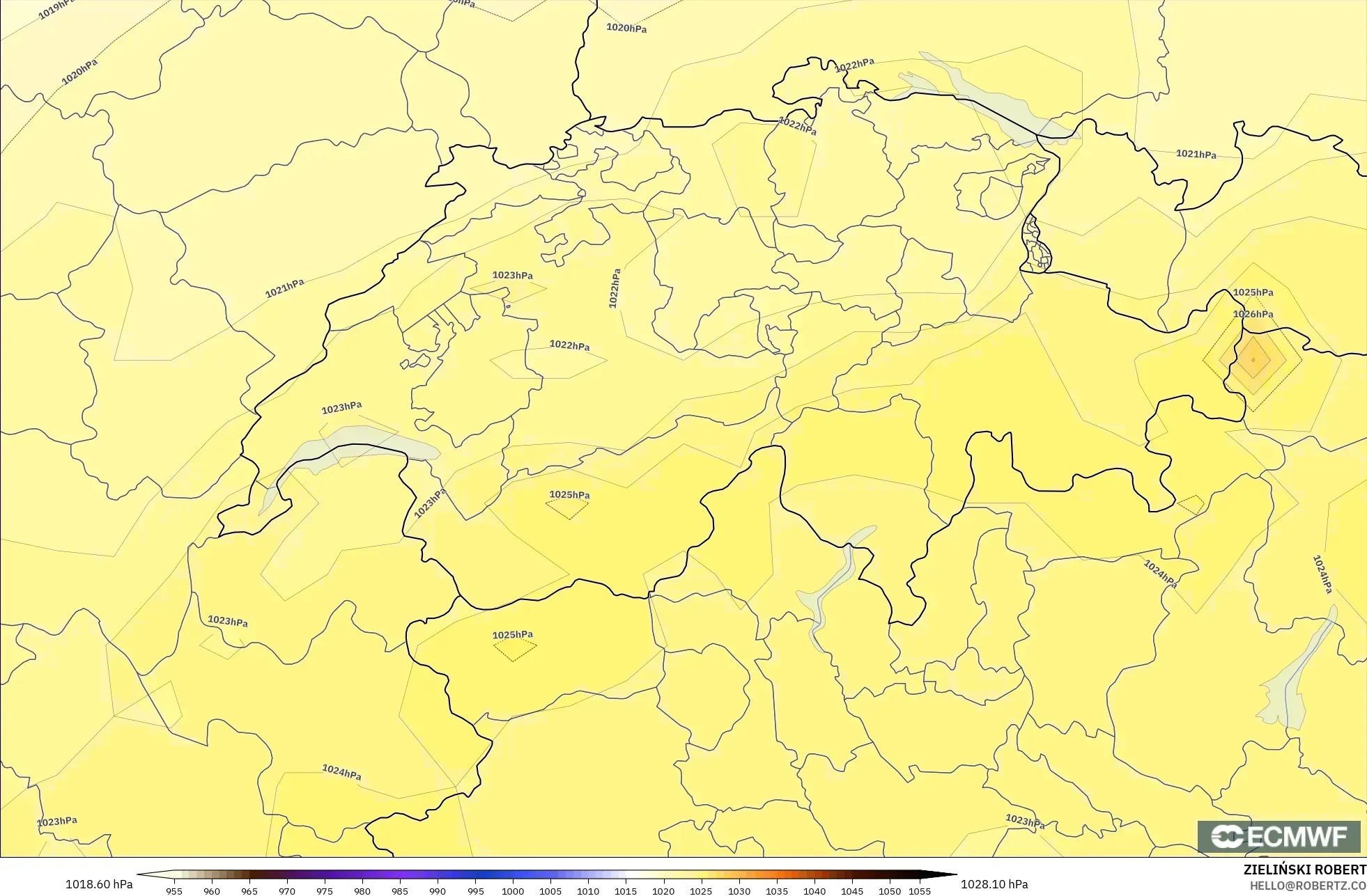 ECMWF IFS 0.25° modelo - Suiza, Presión