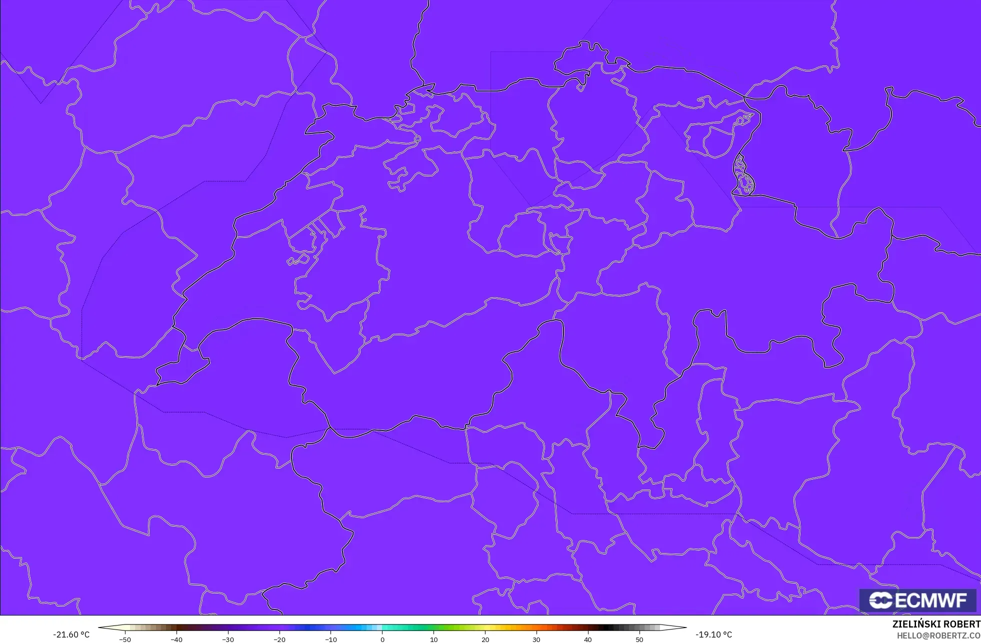 ECMWF IFS 0.25° modelo - Suiza, Temperatura a 500 hPa